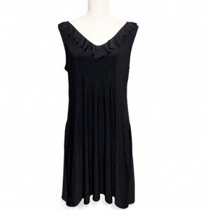 Fashque Studio Black Sleeveless Ruffle V-Neck Dress With Pockets XL